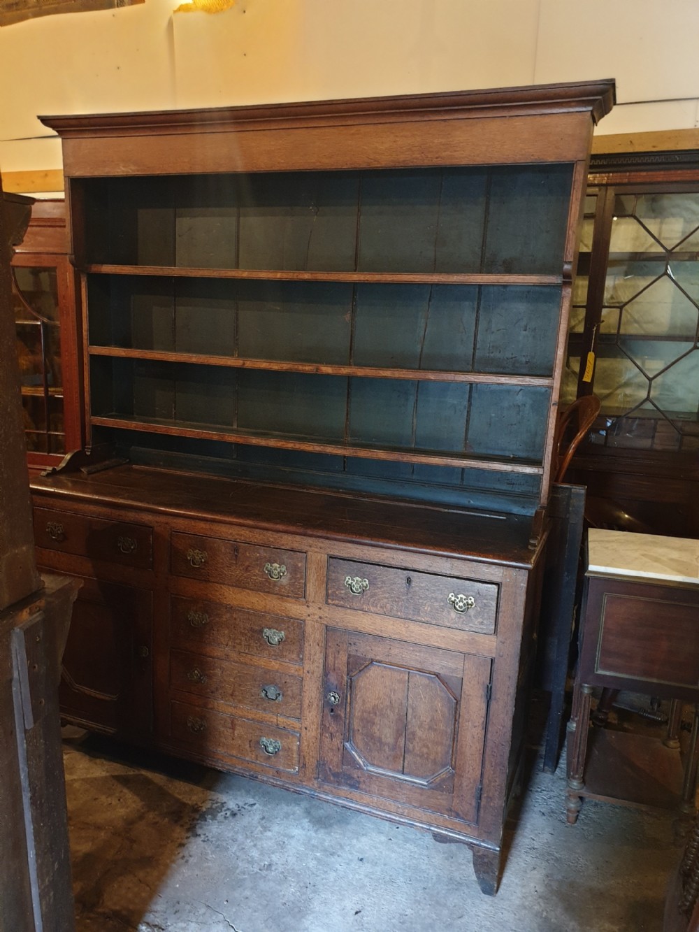 Early 19th century oak 2 part dresser.  View VI