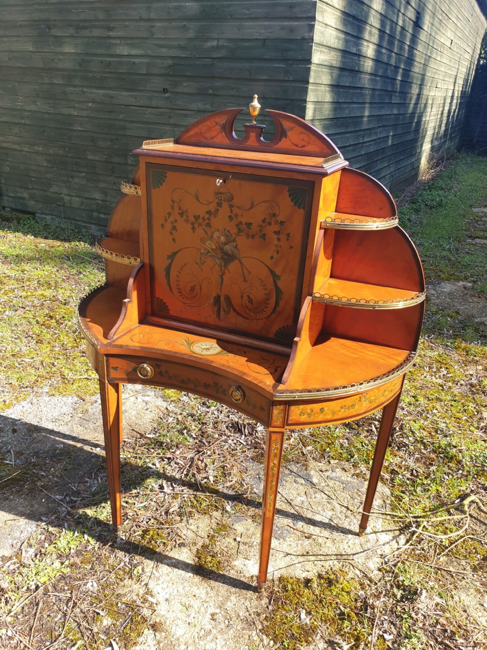 Late Victorian decorated Satinwood Bonjour Du Jour.
