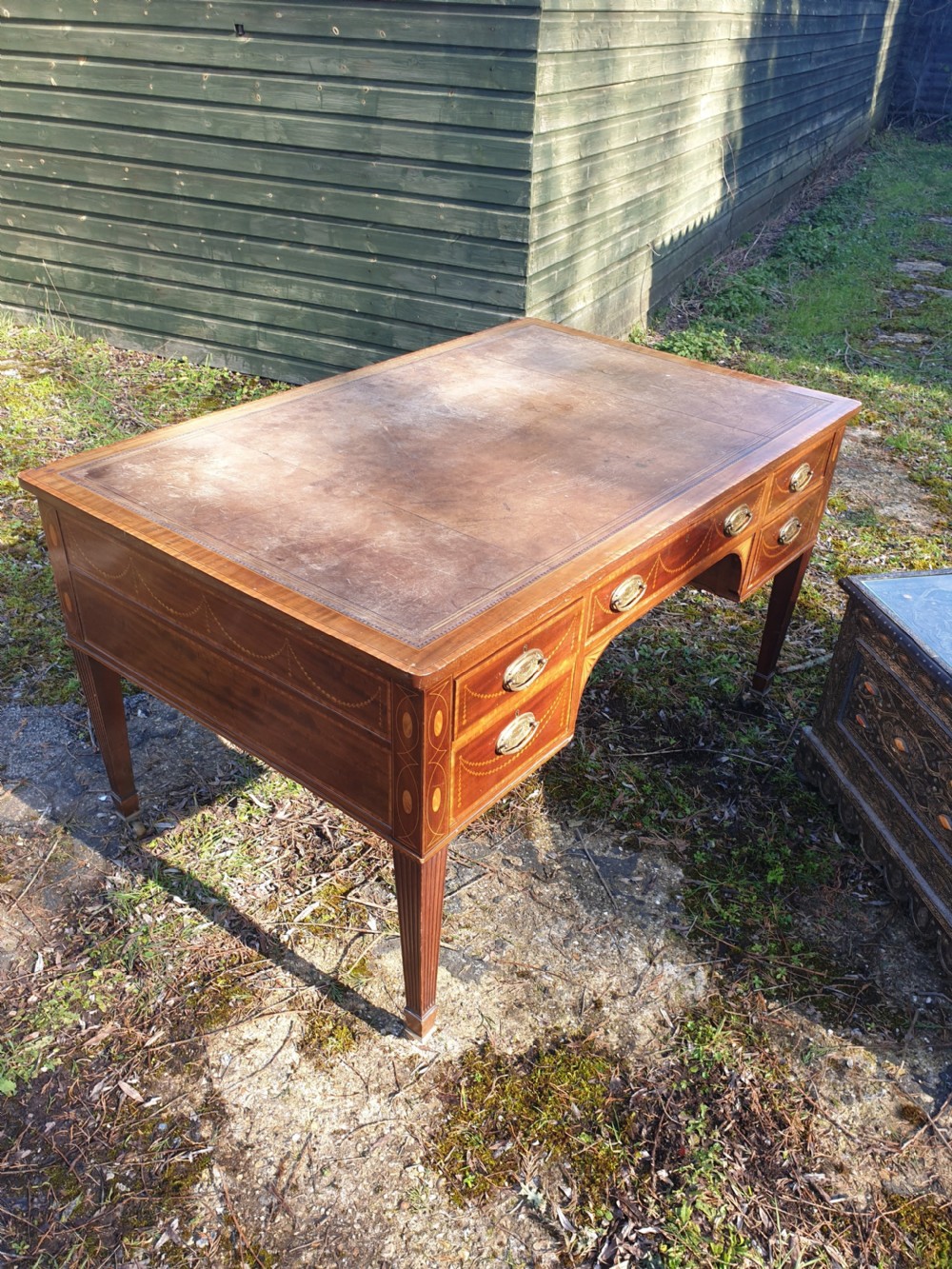 Late Victorian inlaid mahogany writing table. View II