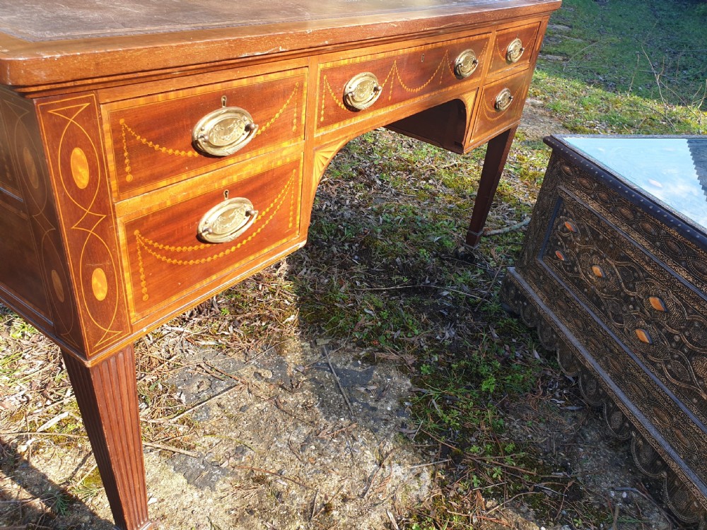 Late Victorian inlaid mahogany writing table. View III