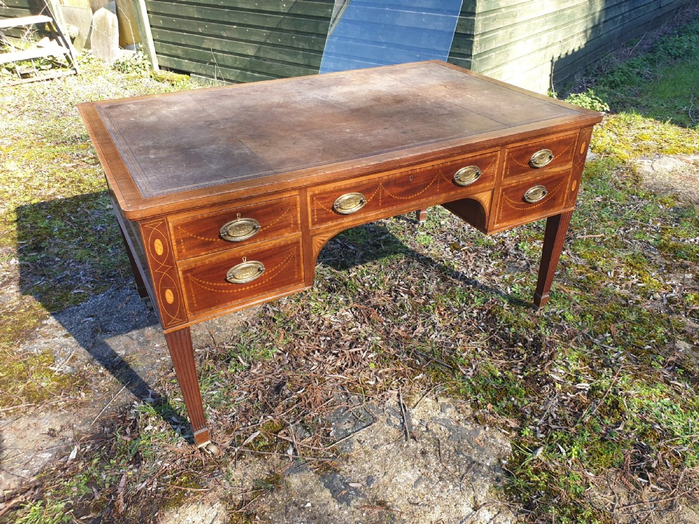 Late Victorian inlaid mahogany writing table. View IV