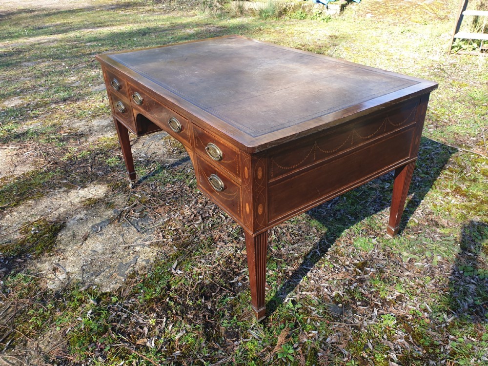 Late Victorian inlaid mahogany writing table. View VI