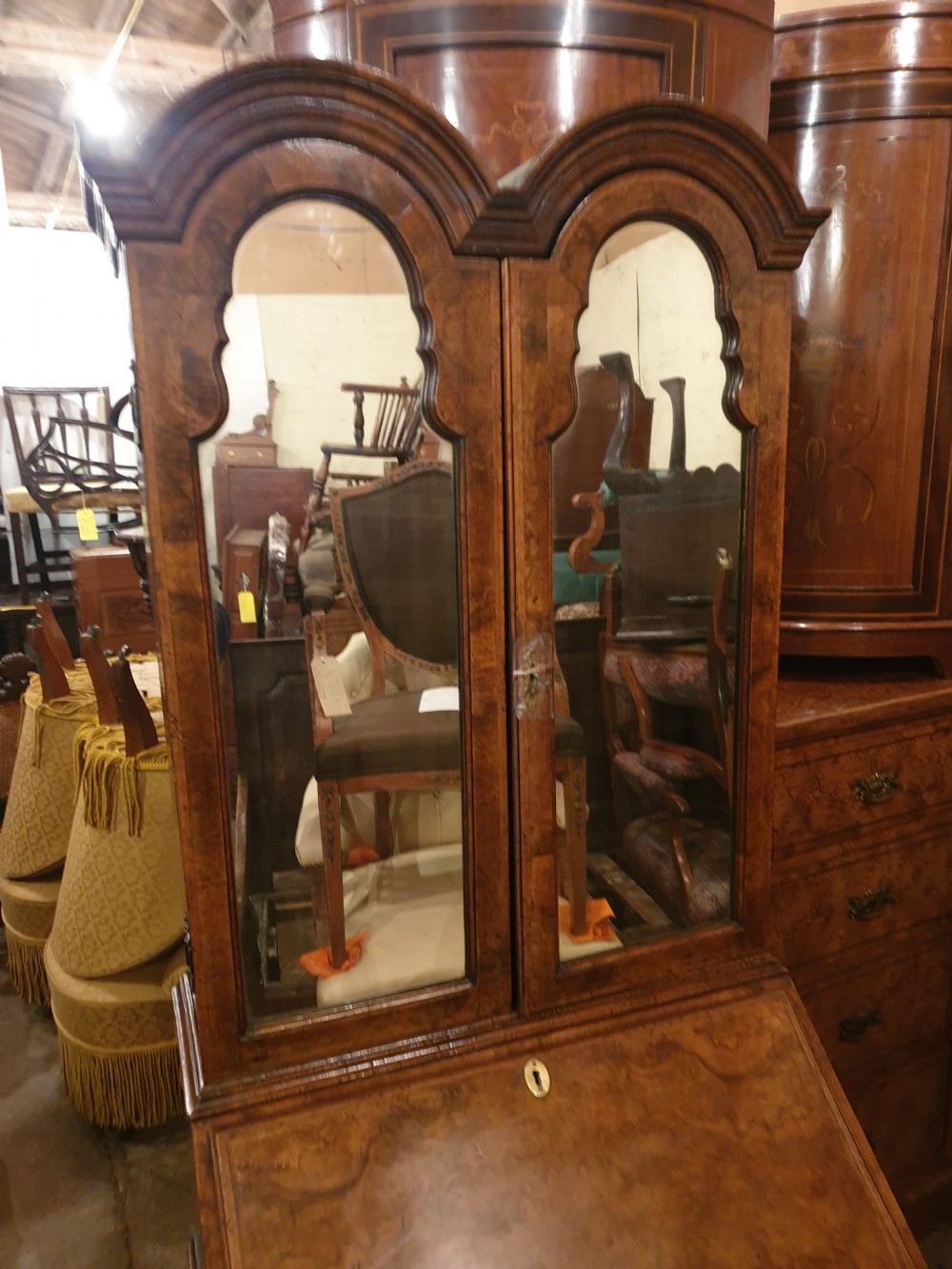 28 inch wide--Queen Anne revival walnut bureau bookcase.  View XI