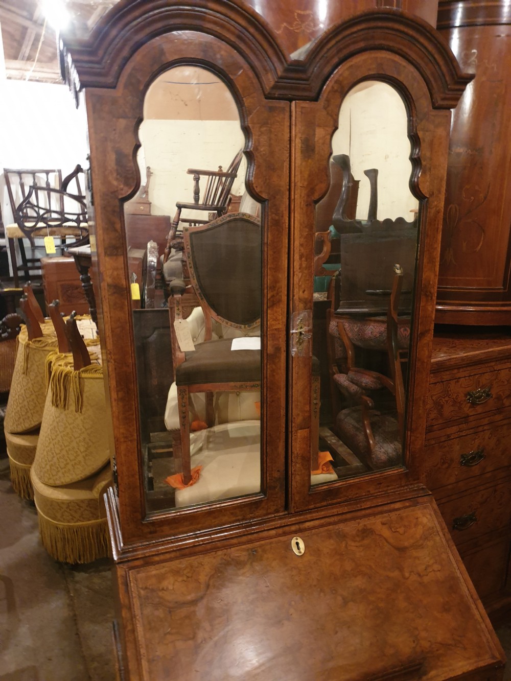 28 inch wide--Queen Anne revival walnut bureau bookcase.  View XII