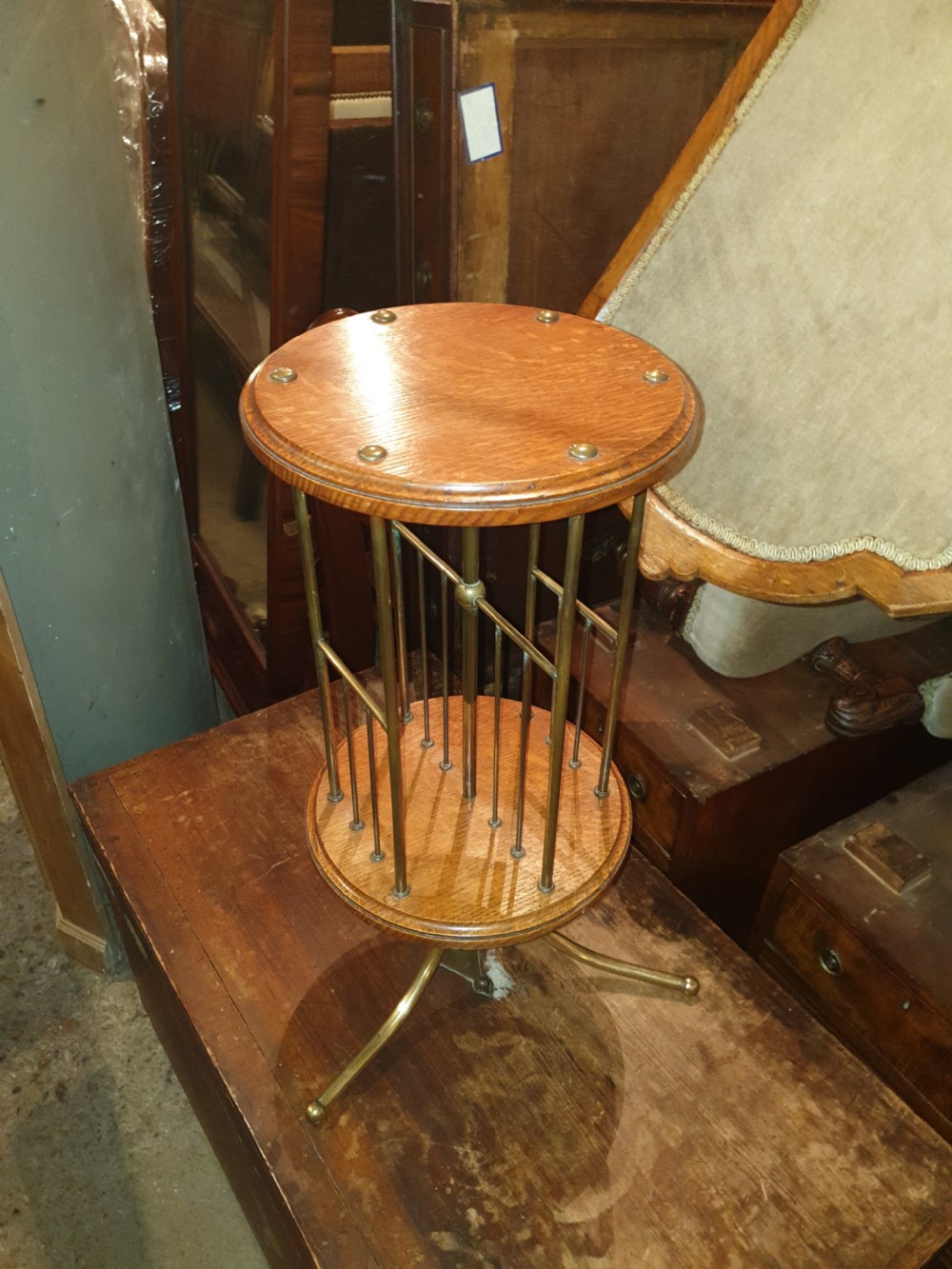Good oak and brass magazine revolving stand View II