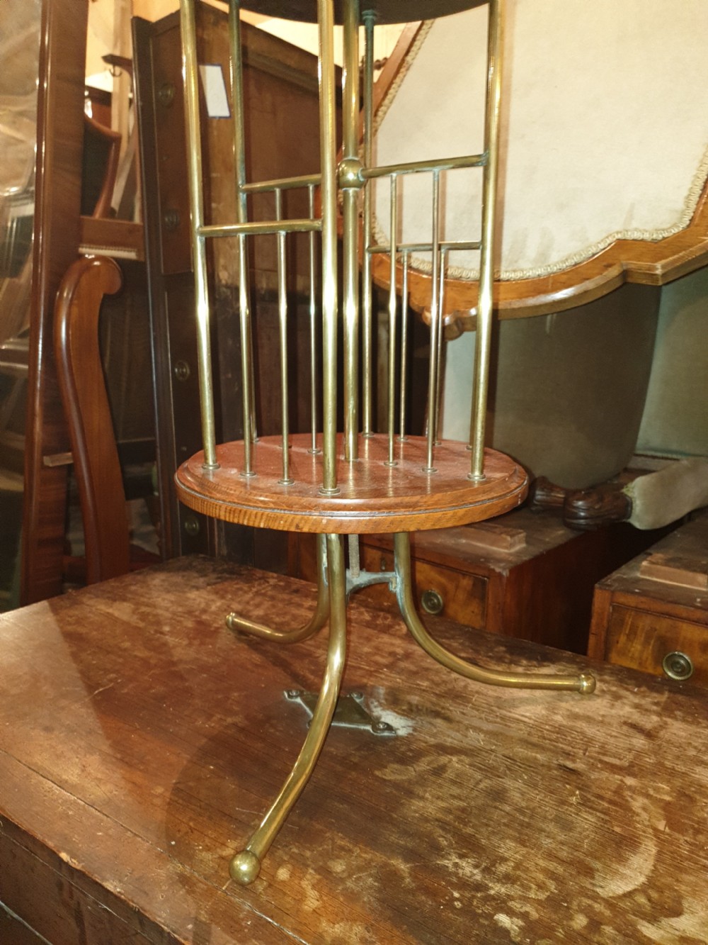 Good oak and brass magazine revolving stand View IV