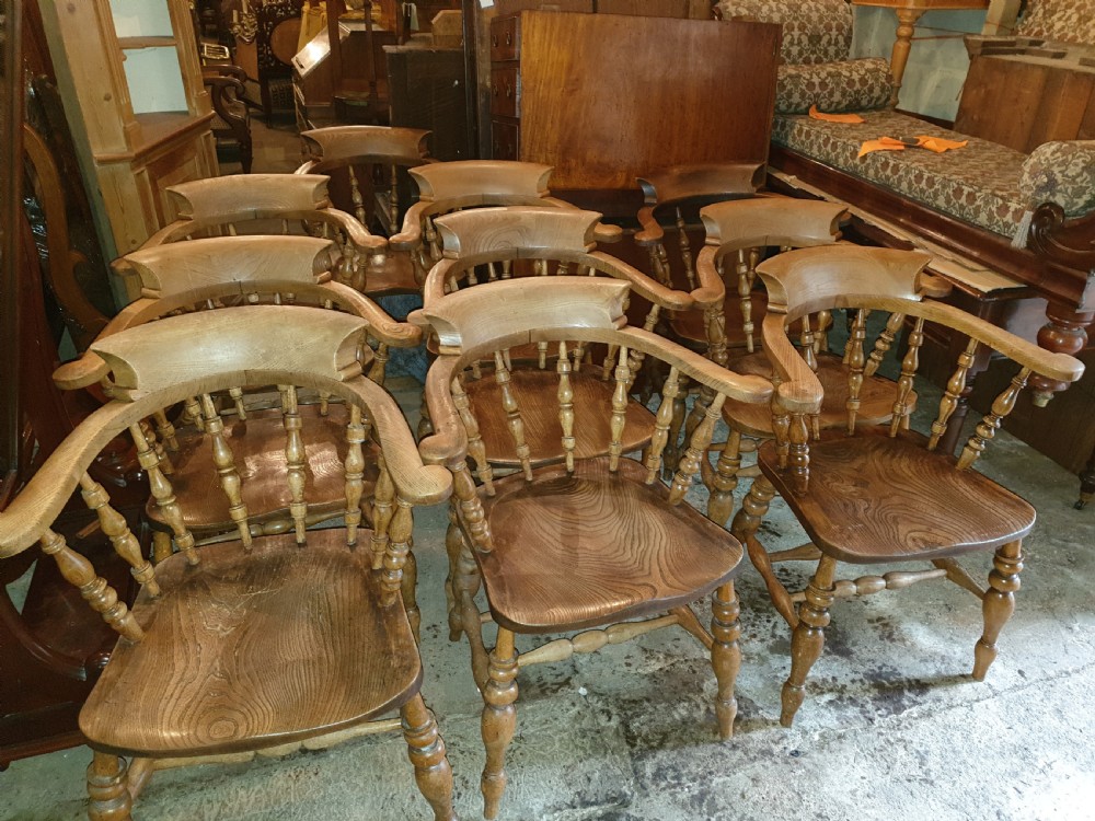 Set of good original 10 Smokers Bow kitchen armchairs 