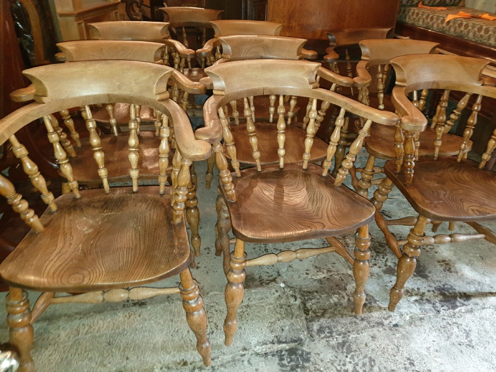 Set of good original 10 Smokers Bow kitchen armchairs  View II