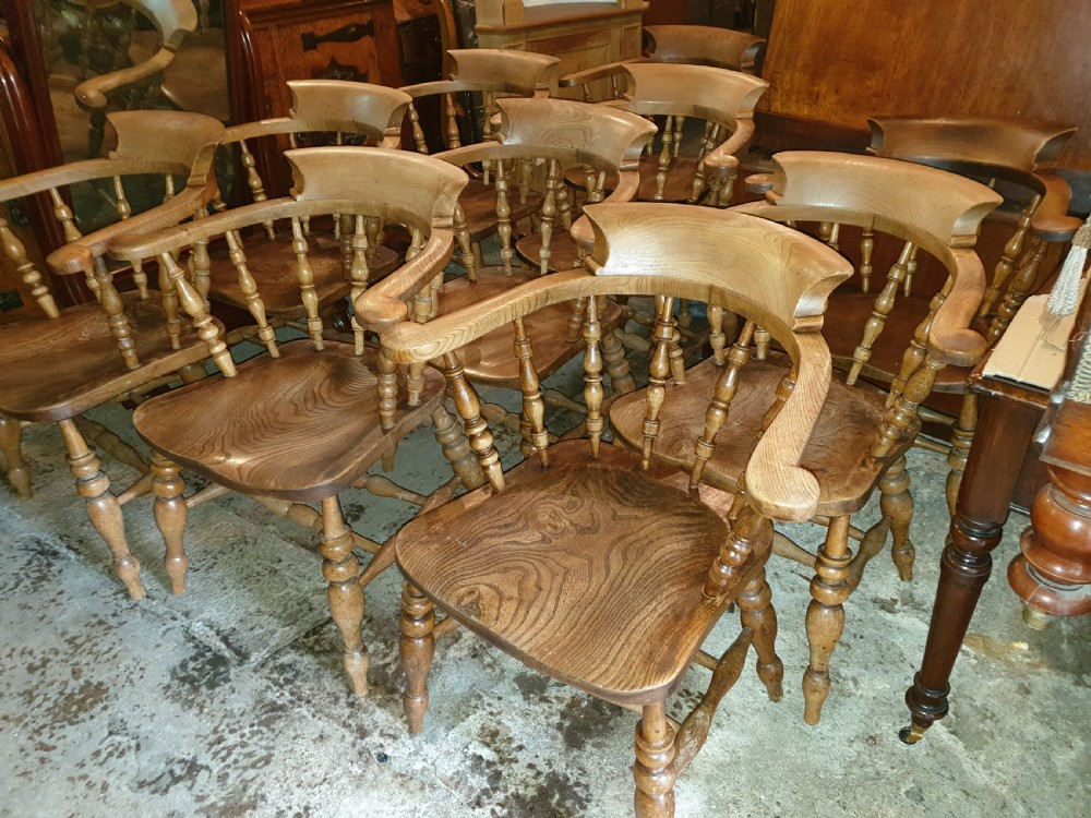 Set of good original 10 Smokers Bow kitchen armchairs  View III