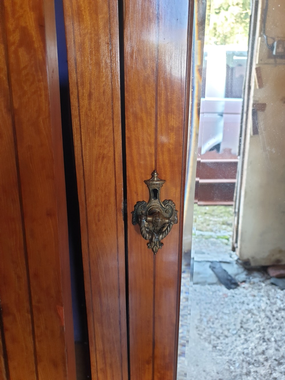 Good quality late Victorian satinwood triple wardrobe.  View III