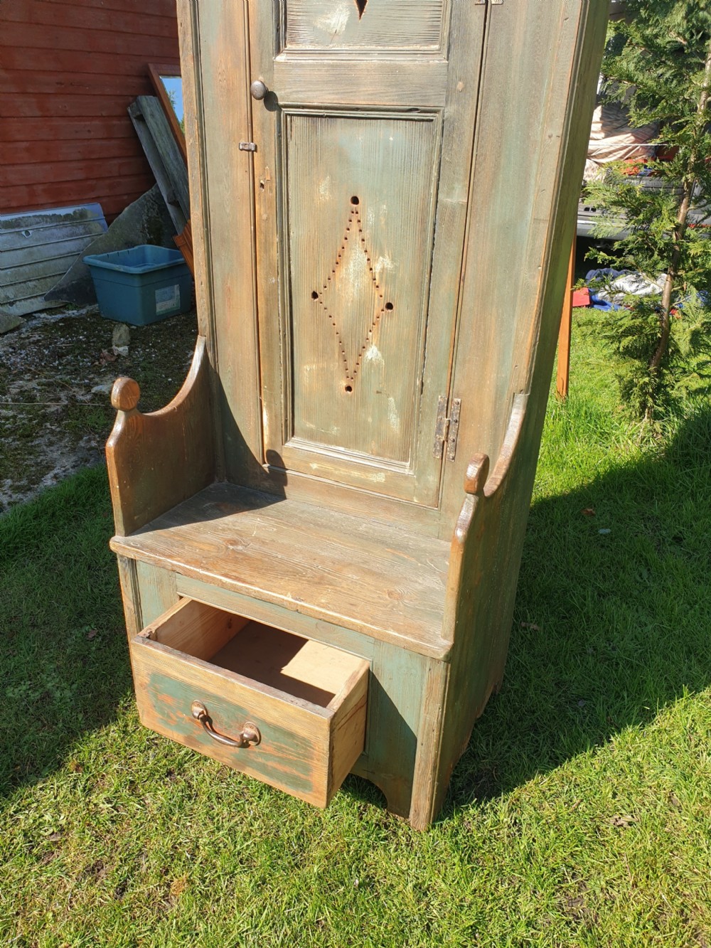 Early 20th century hall seat with cupboard.  View II
