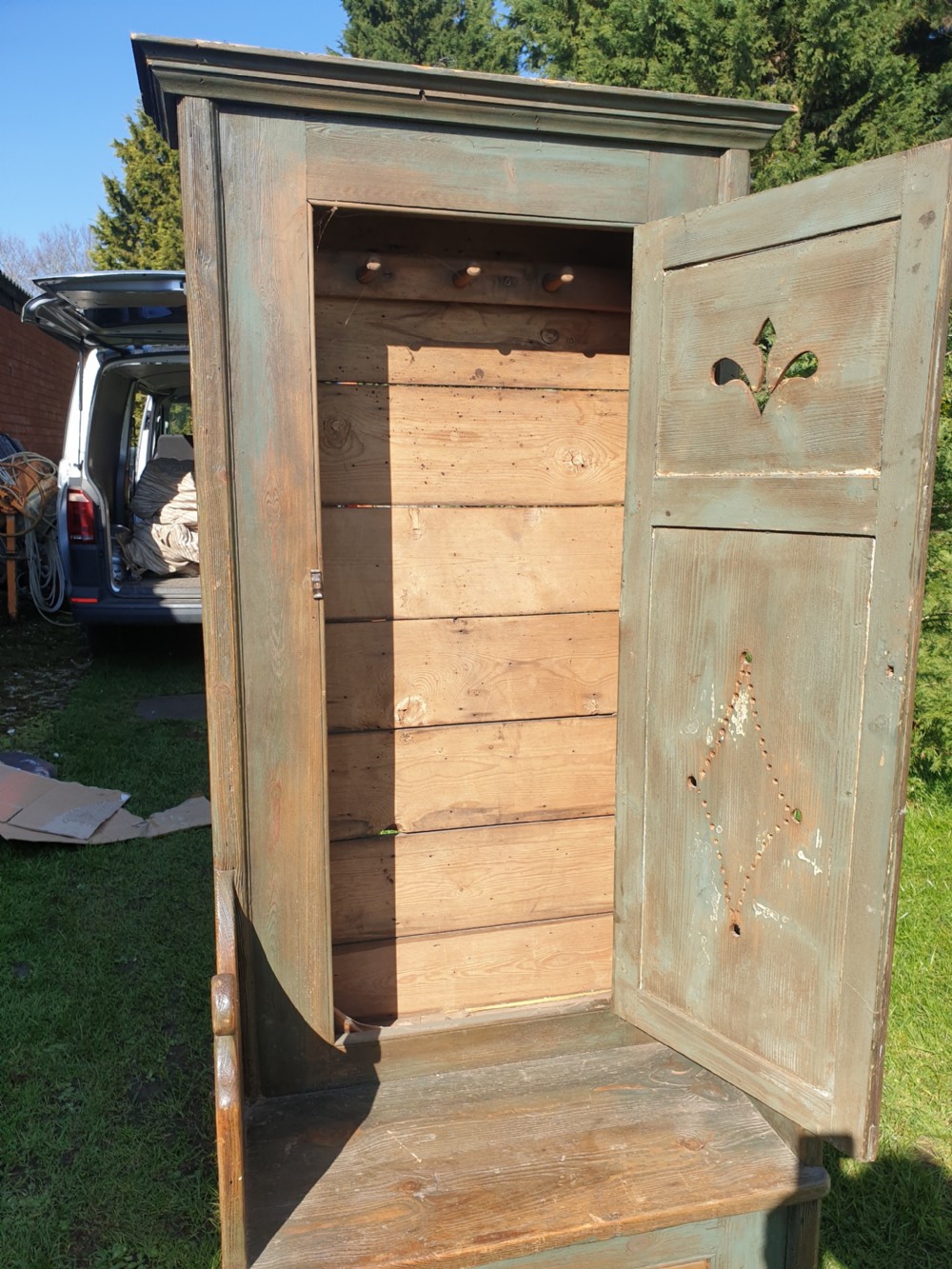 Early 20th century hall seat with cupboard.  View III