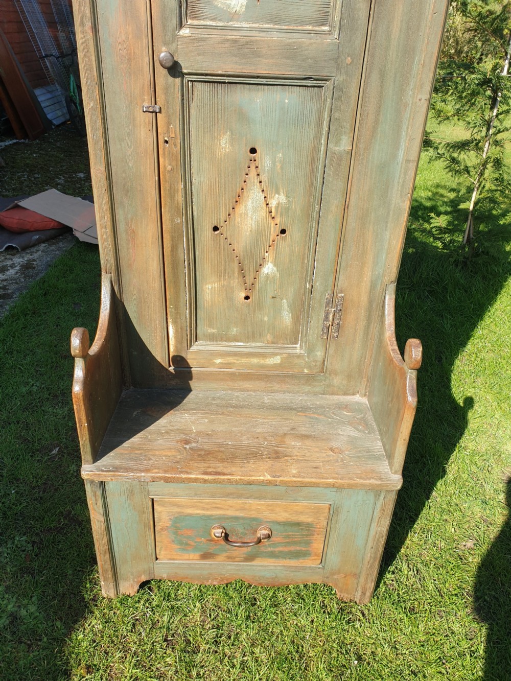 Early 20th century hall seat with cupboard.  View VI