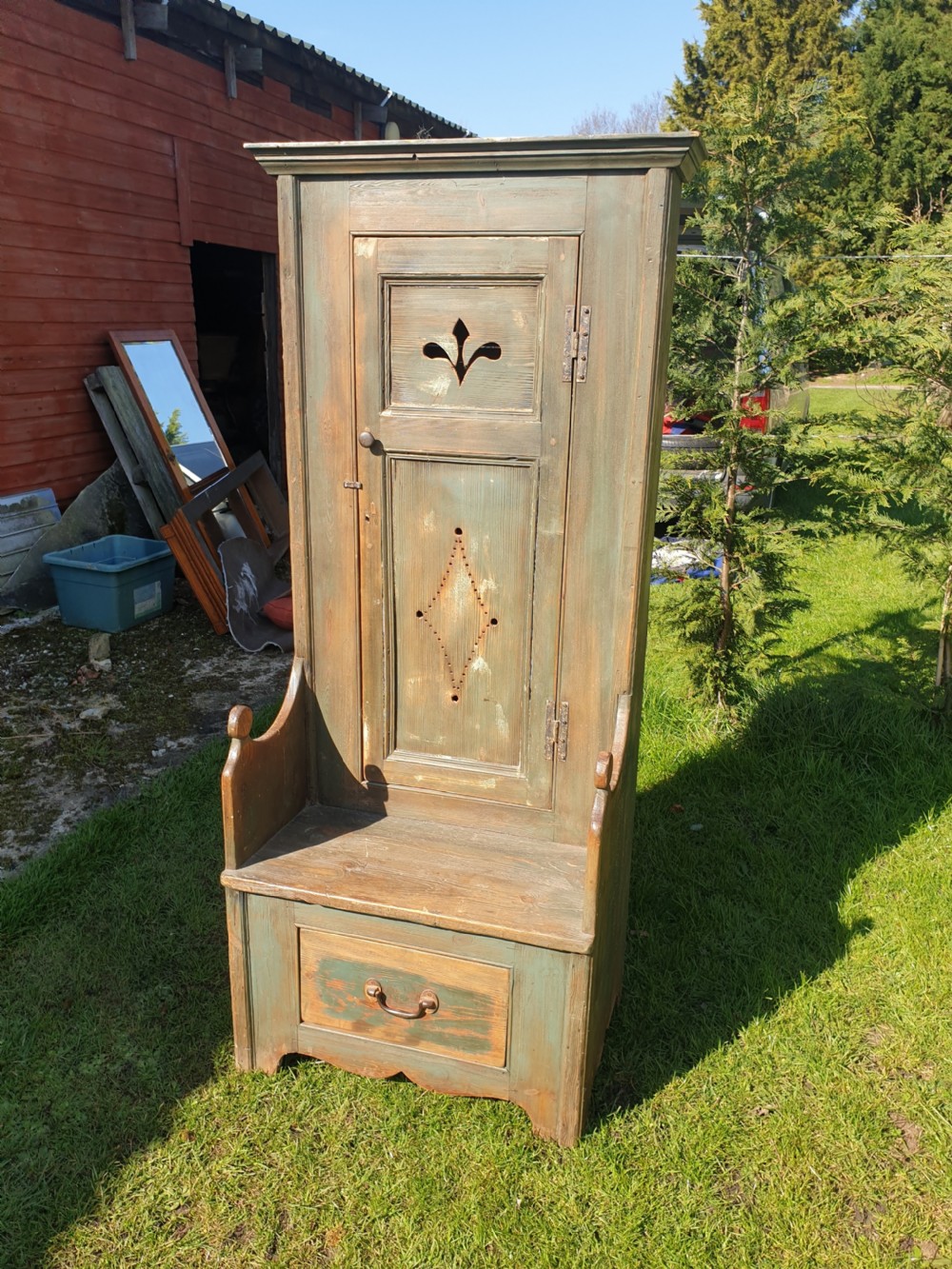 Early 20th century hall seat with cupboard.  View VII