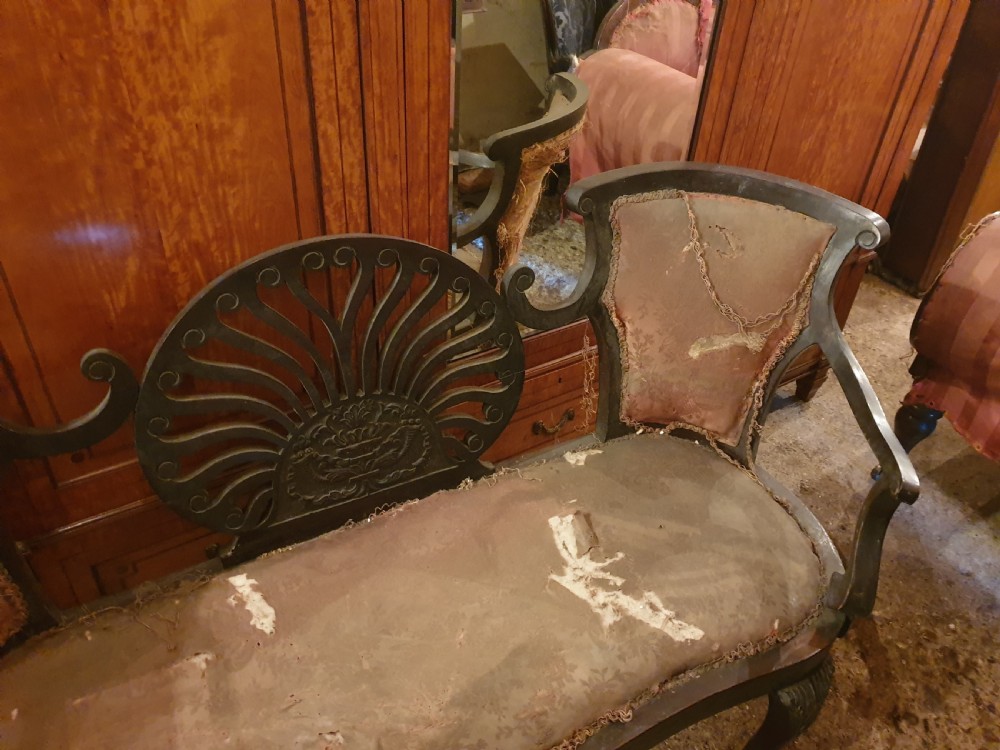 Late Victorian mahogany fan back window seat View III