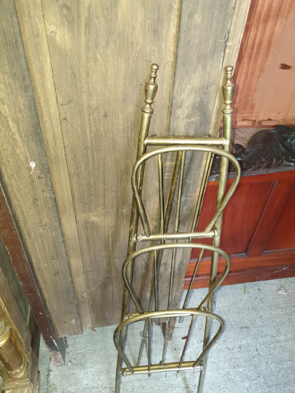 Edwardian brass 3 tier folding magazine rack. View II