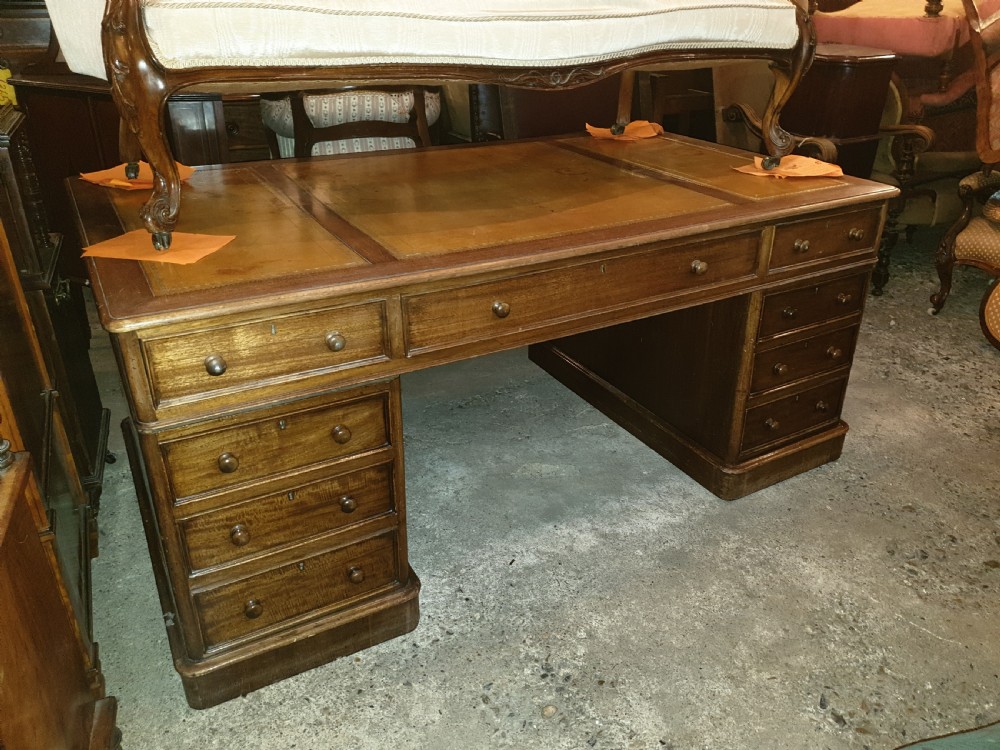 Large mahogany double pedestal partners desk. 