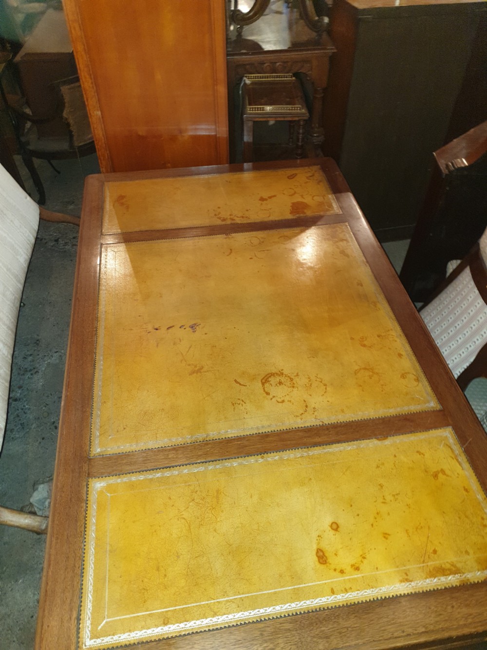 Large mahogany double pedestal partners desk.  View II