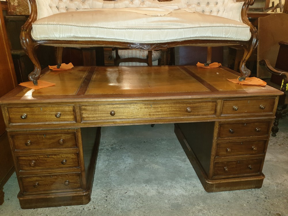 Large mahogany double pedestal partners desk.  View VIII