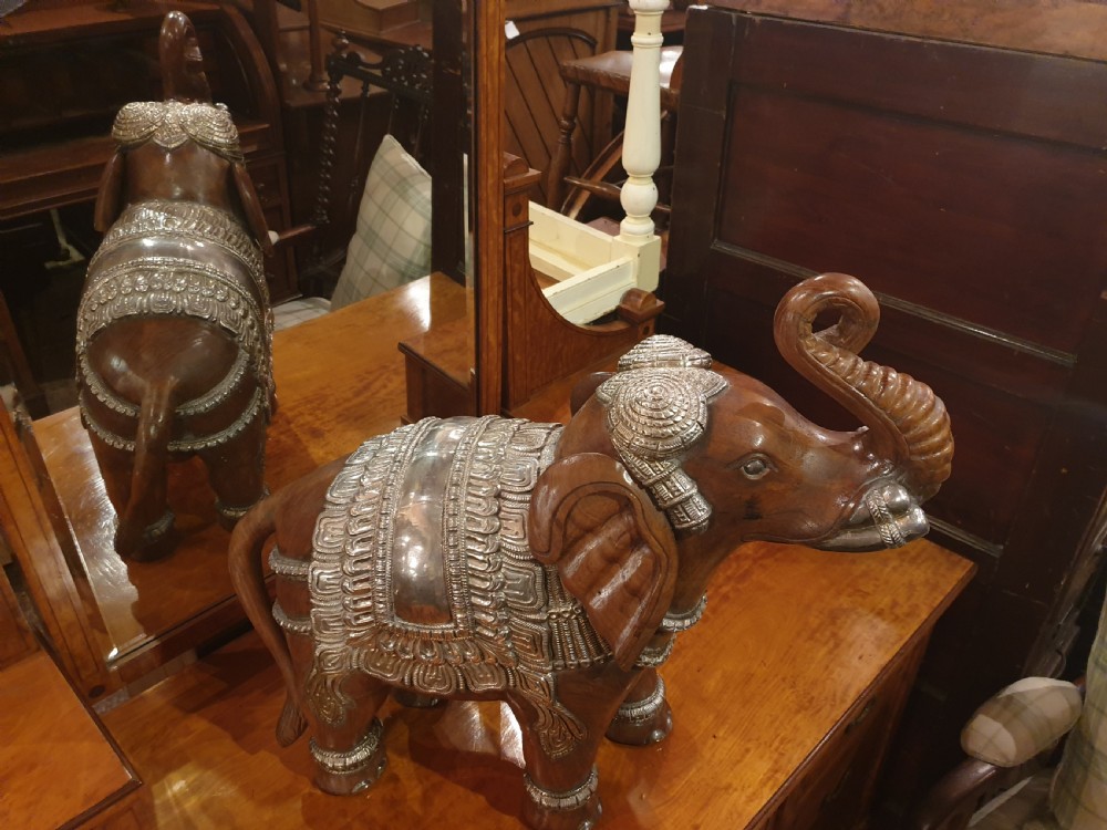 Good sized carved Teak and silver Elephant  View III
