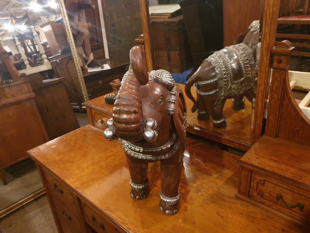 Good sized carved Teak and silver Elephant  View IV