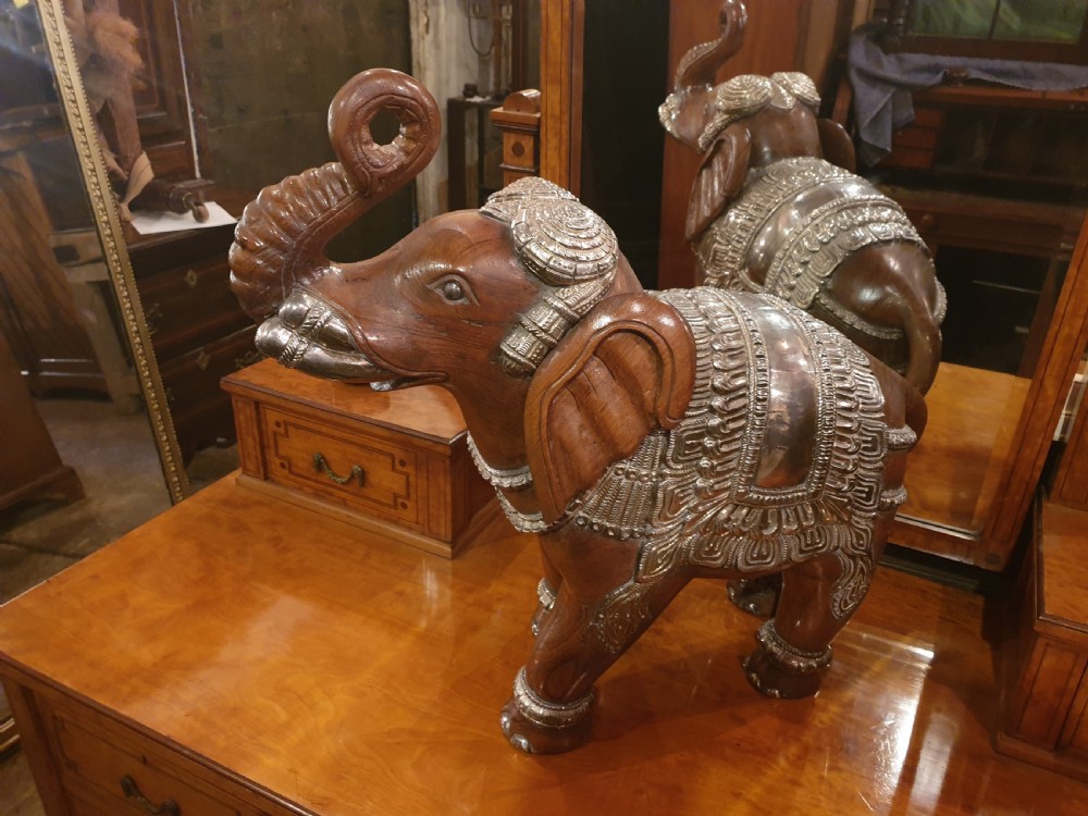 Good sized carved Teak and silver Elephant  View V