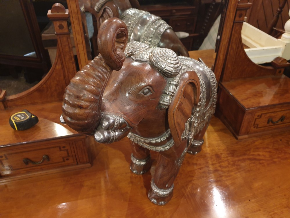Good sized carved Teak and silver Elephant  View VII
