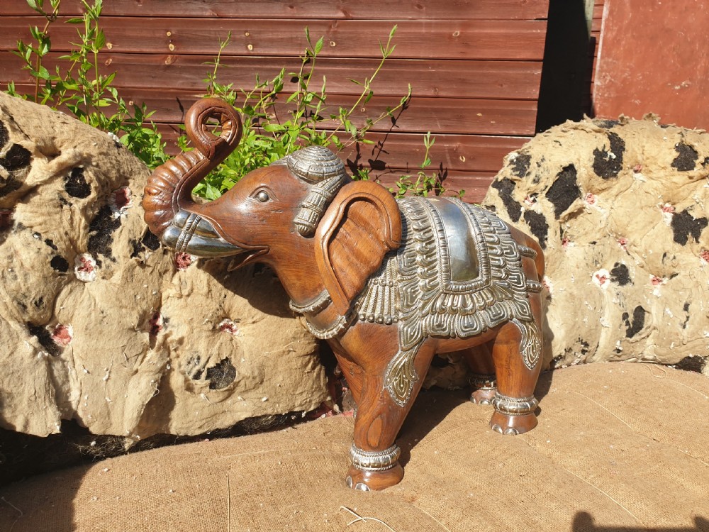 Good sized carved Teak and silver Elephant  View VIII