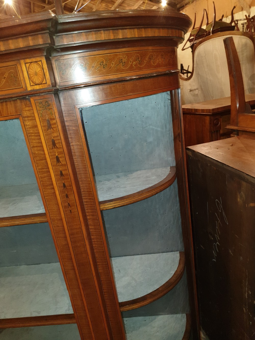 Edwardian inlaid and banded display cabinet  View IV