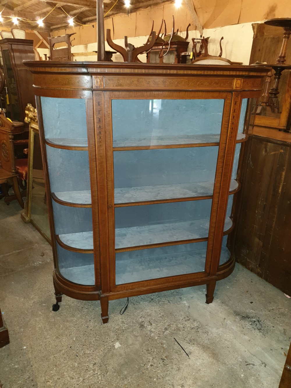 Edwardian inlaid and banded display cabinet  View V