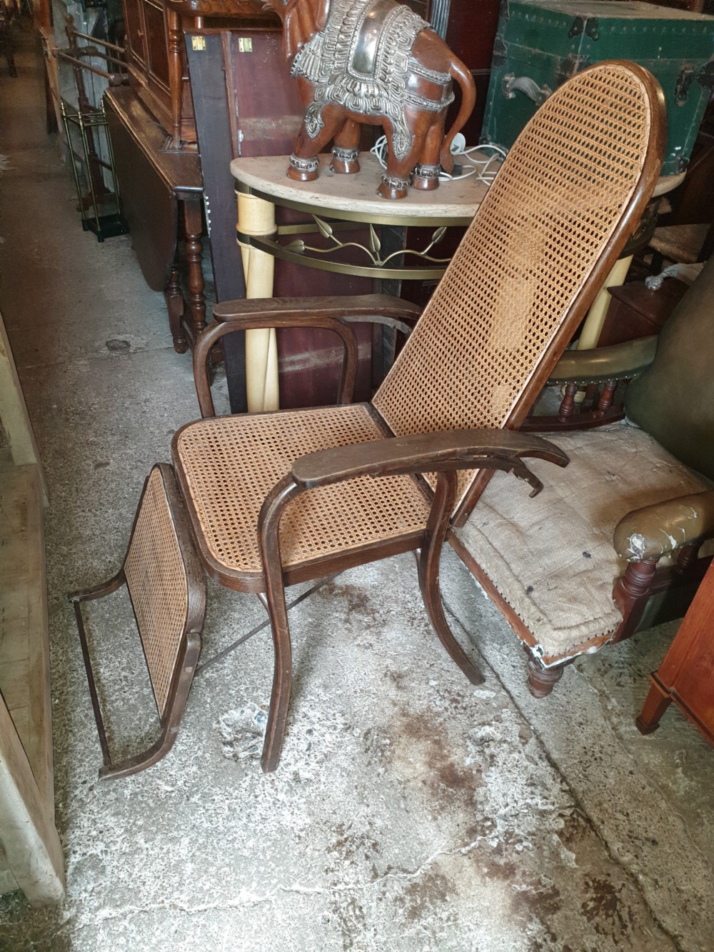 Early 20th century caned bentwood adjustable armchair. 