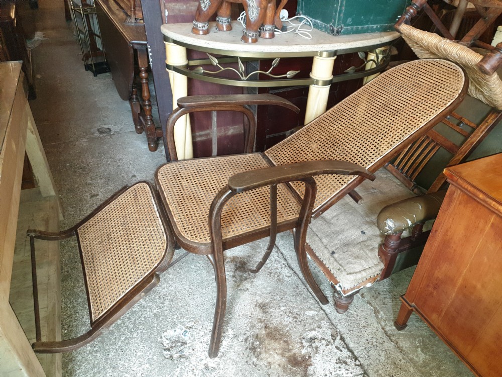 Early 20th century caned bentwood adjustable armchair.  View II