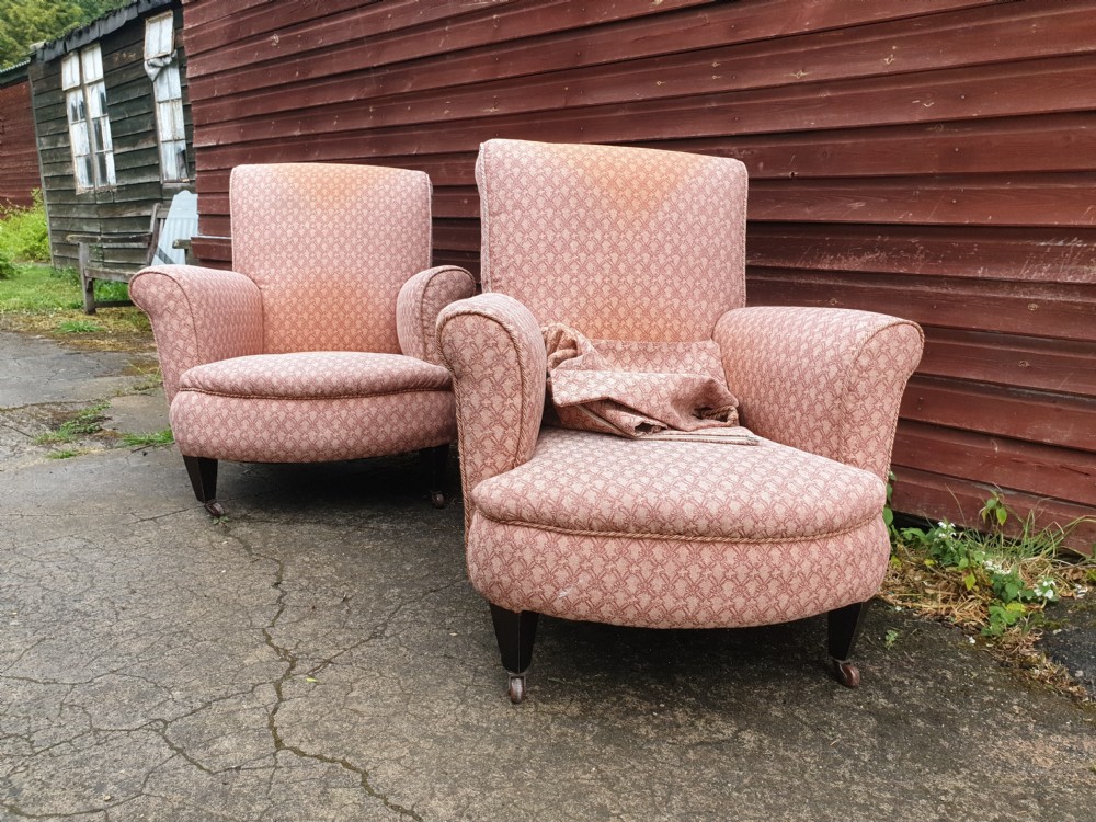 Pair of early 20th century upholstered armchairs.  View III