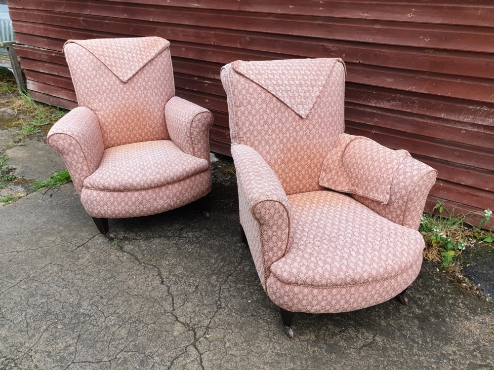 Pair of early 20th century upholstered armchairs.  View IV