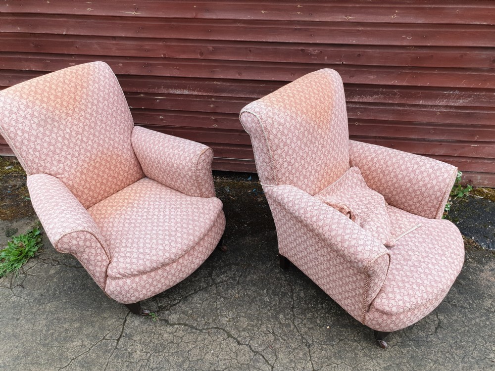 Pair of early 20th century upholstered armchairs.  View V