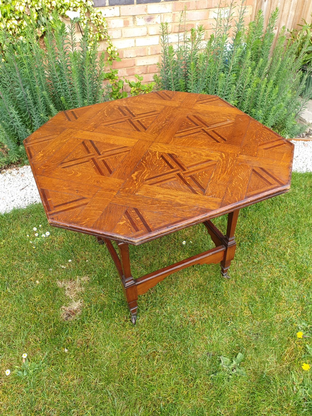 Late Victorian parquetry top occasional table. View IV