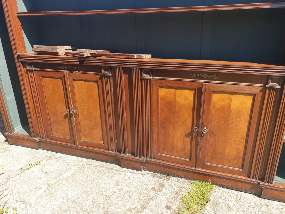 Useful long Victorian open front bookcase with cupboards.  View V