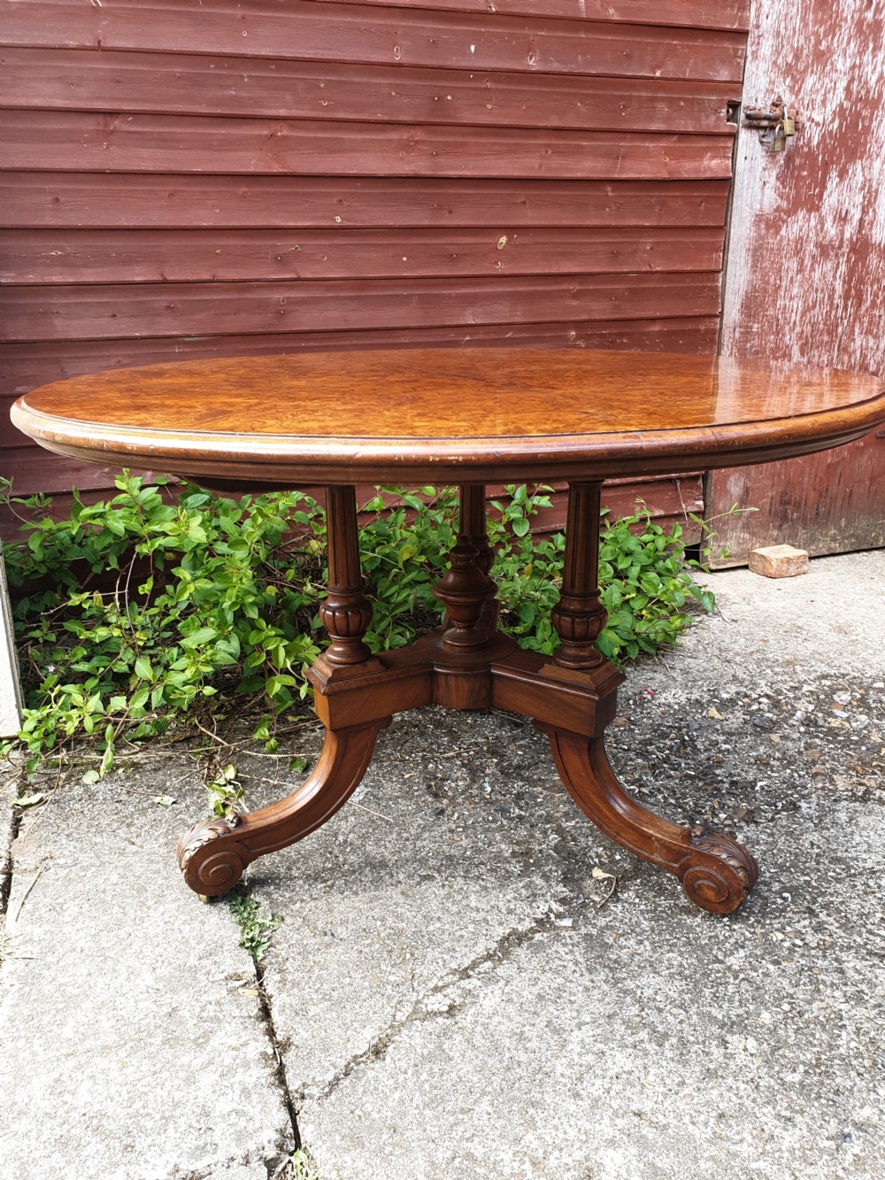 Mid Victorian walnut circular centre table. View IV