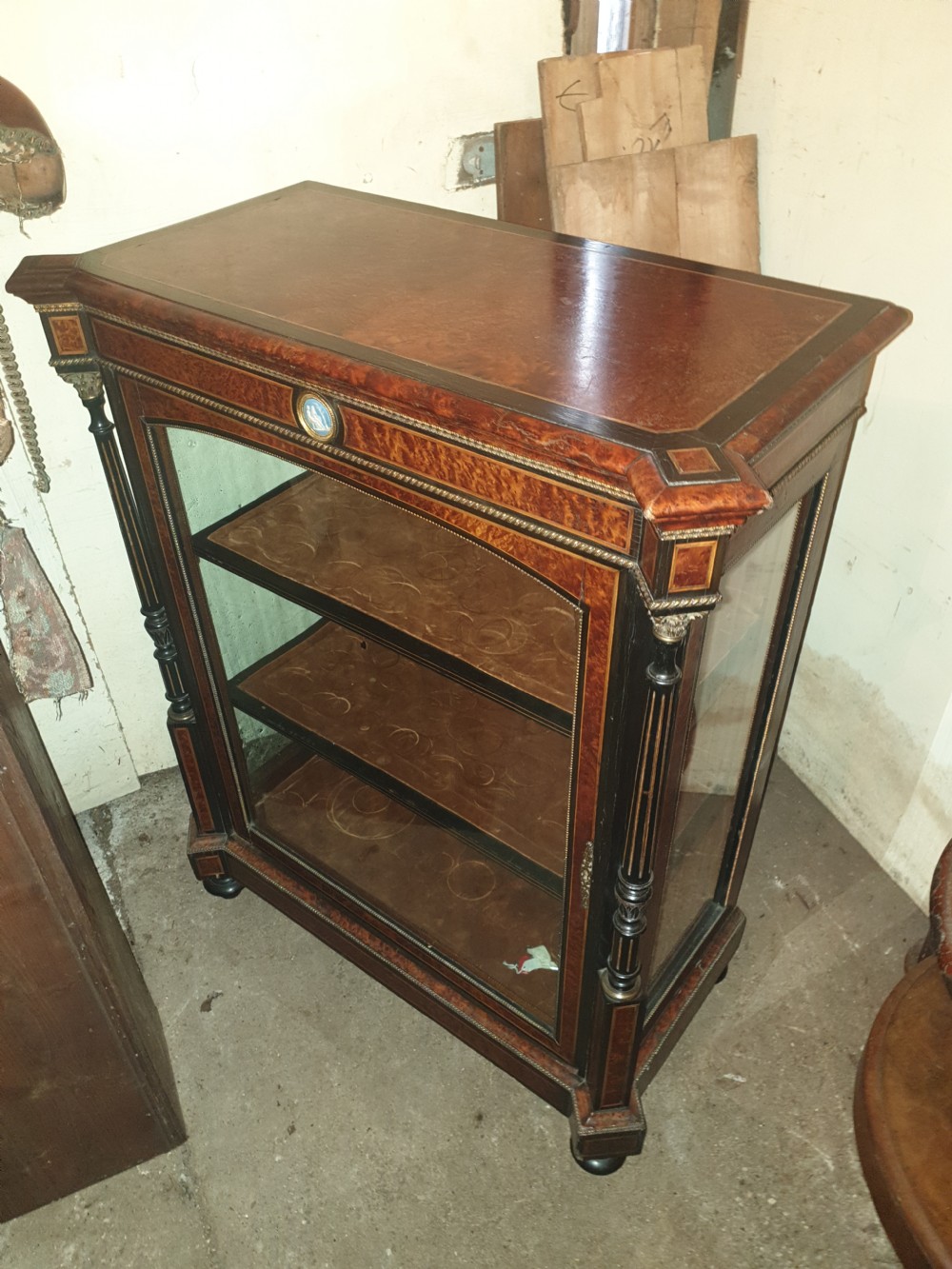 Good quality inlaid amboyna and ebonised cabinet  View IV