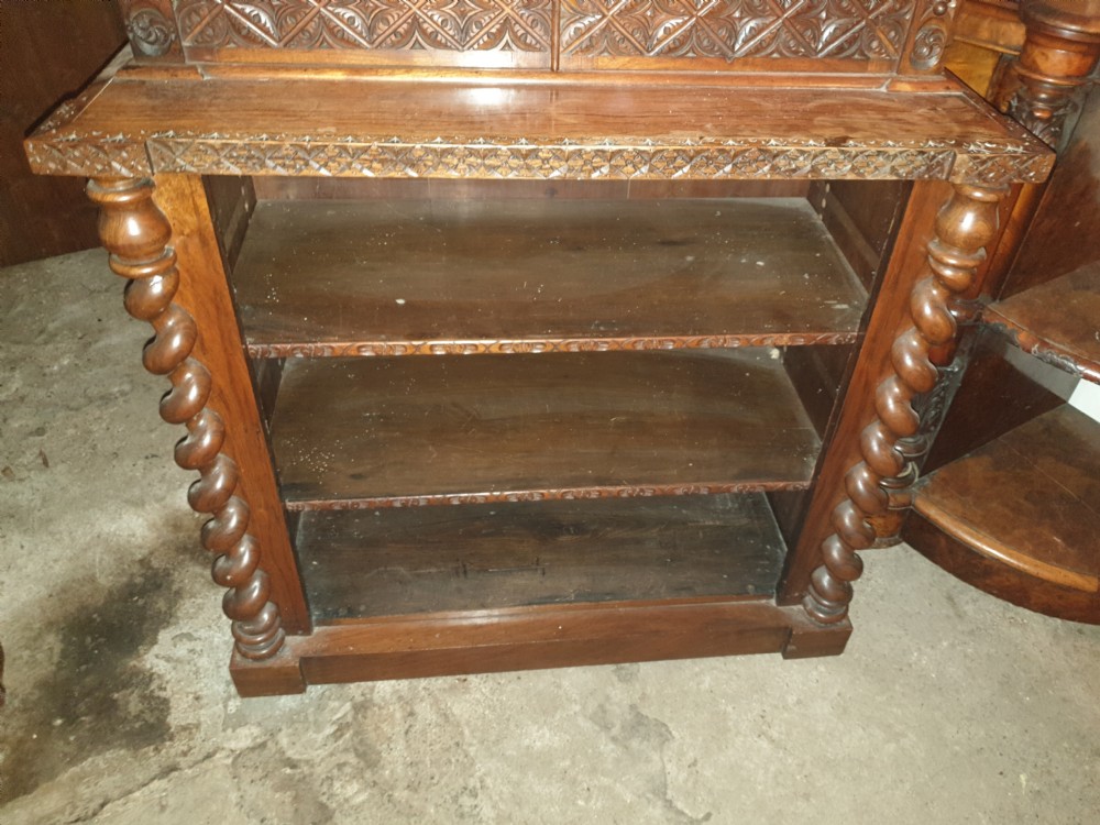 Neat 19th century carved rosewood bookcase cabinet  View III