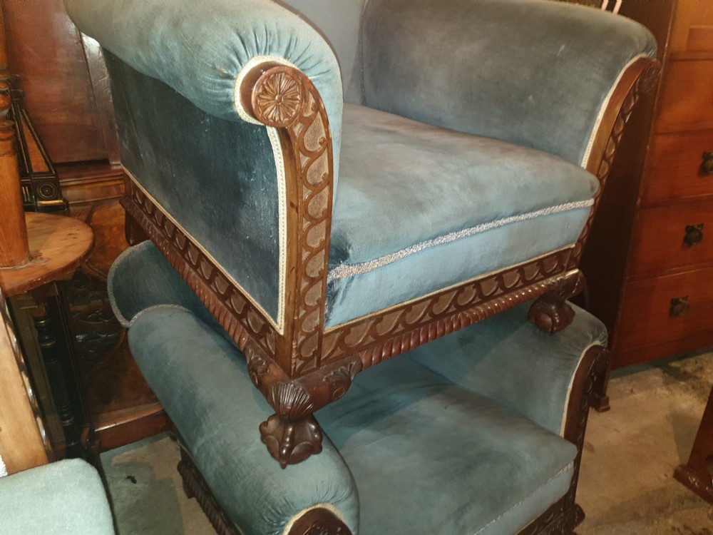 Pair of large mahogany frame country house armchairs  View II