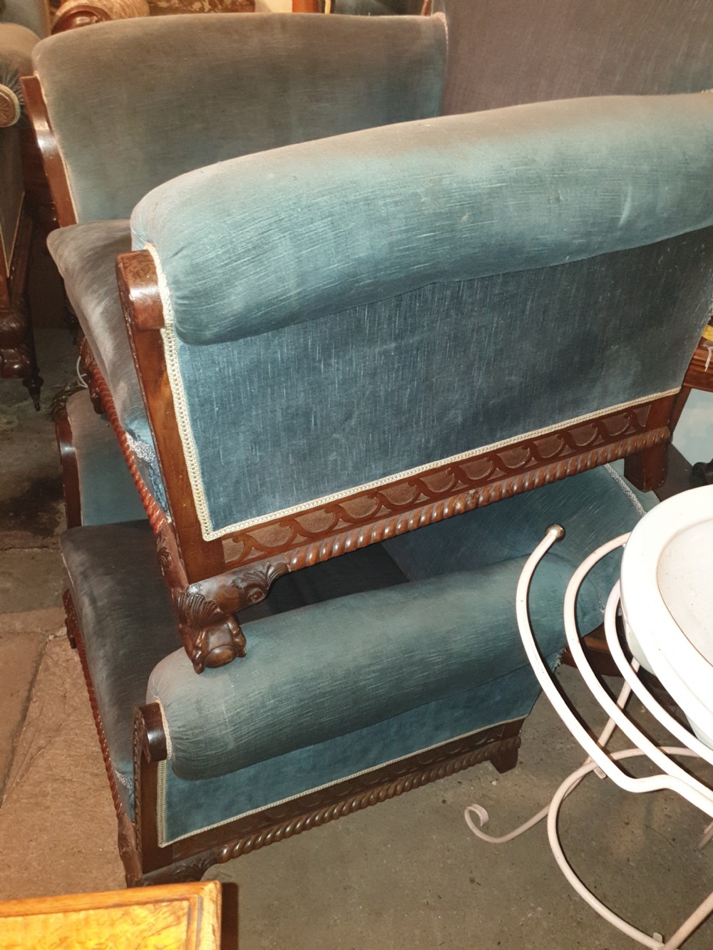 Pair of large mahogany frame country house armchairs  View III