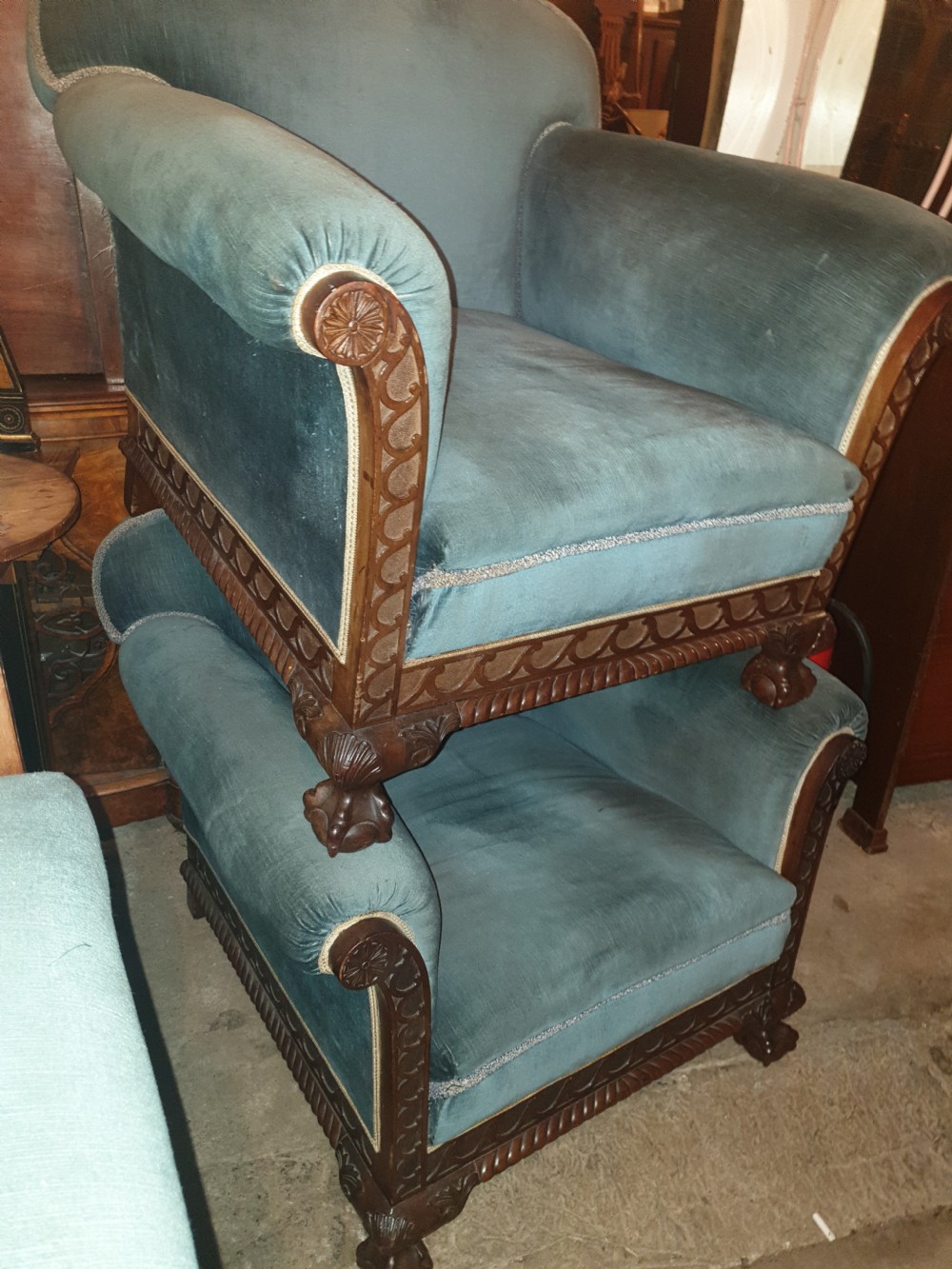 Pair of large mahogany frame country house armchairs  View IV