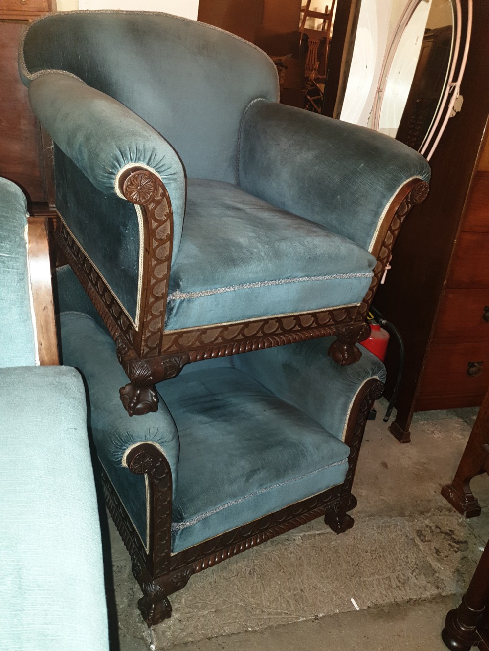 Pair of large mahogany frame country house armchairs 