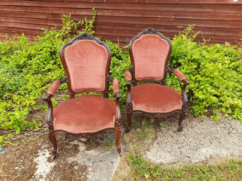 Pair of 19th century carved rosewood Fauteuil 