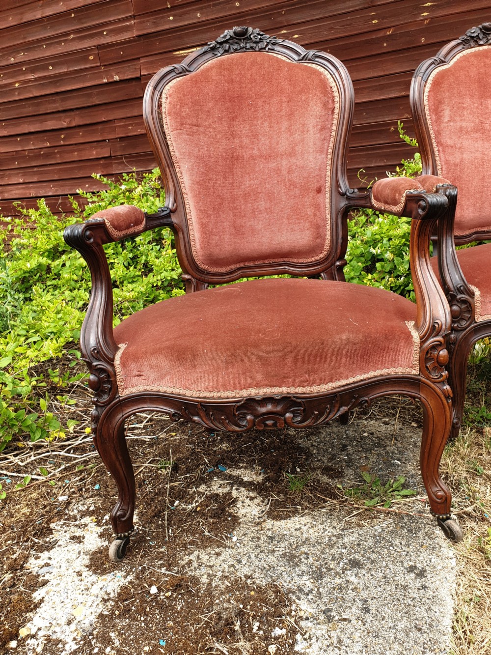 Pair of 19th century carved rosewood Fauteuil  View IV