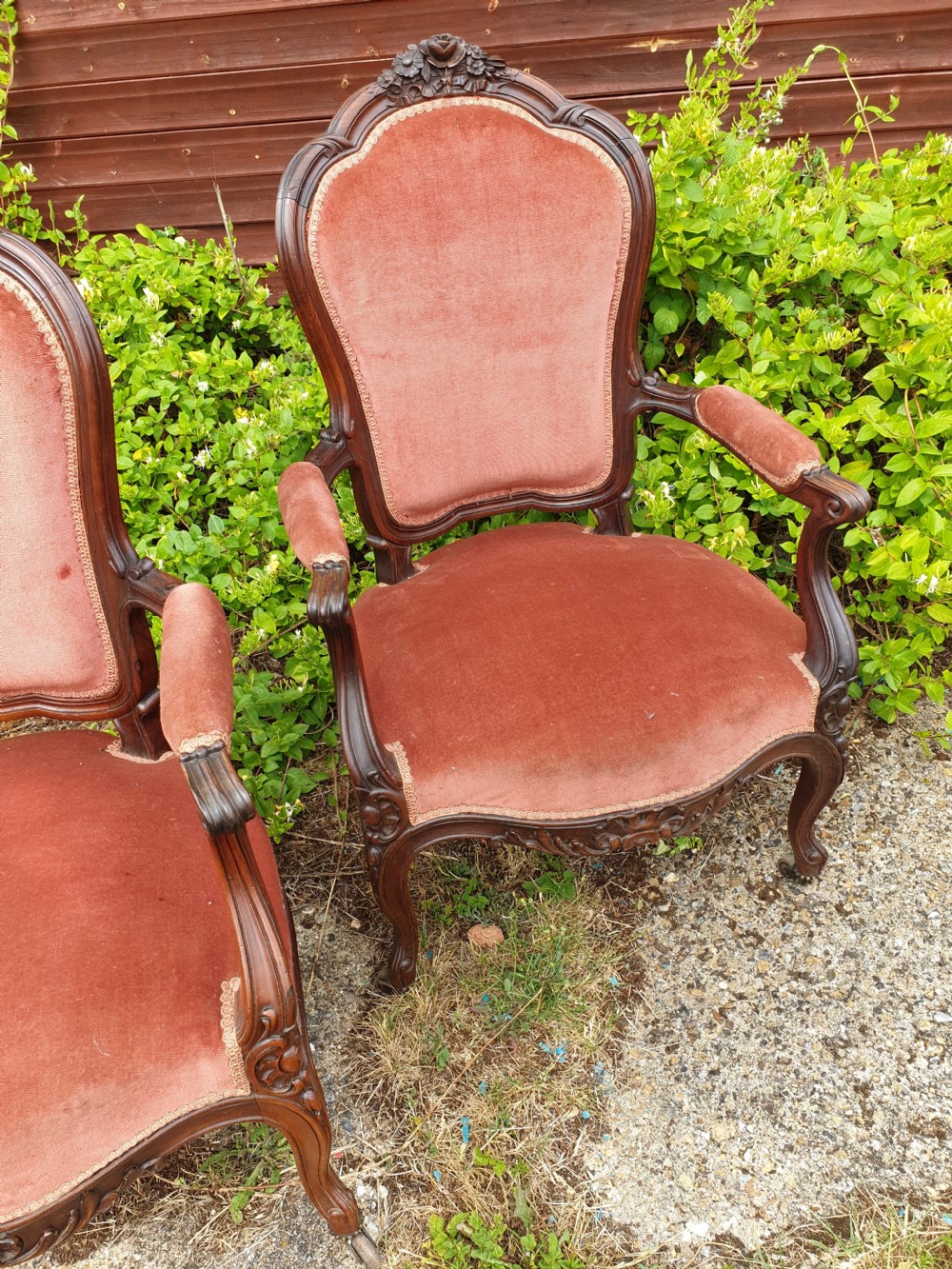 Pair of 19th century carved rosewood Fauteuil  View V