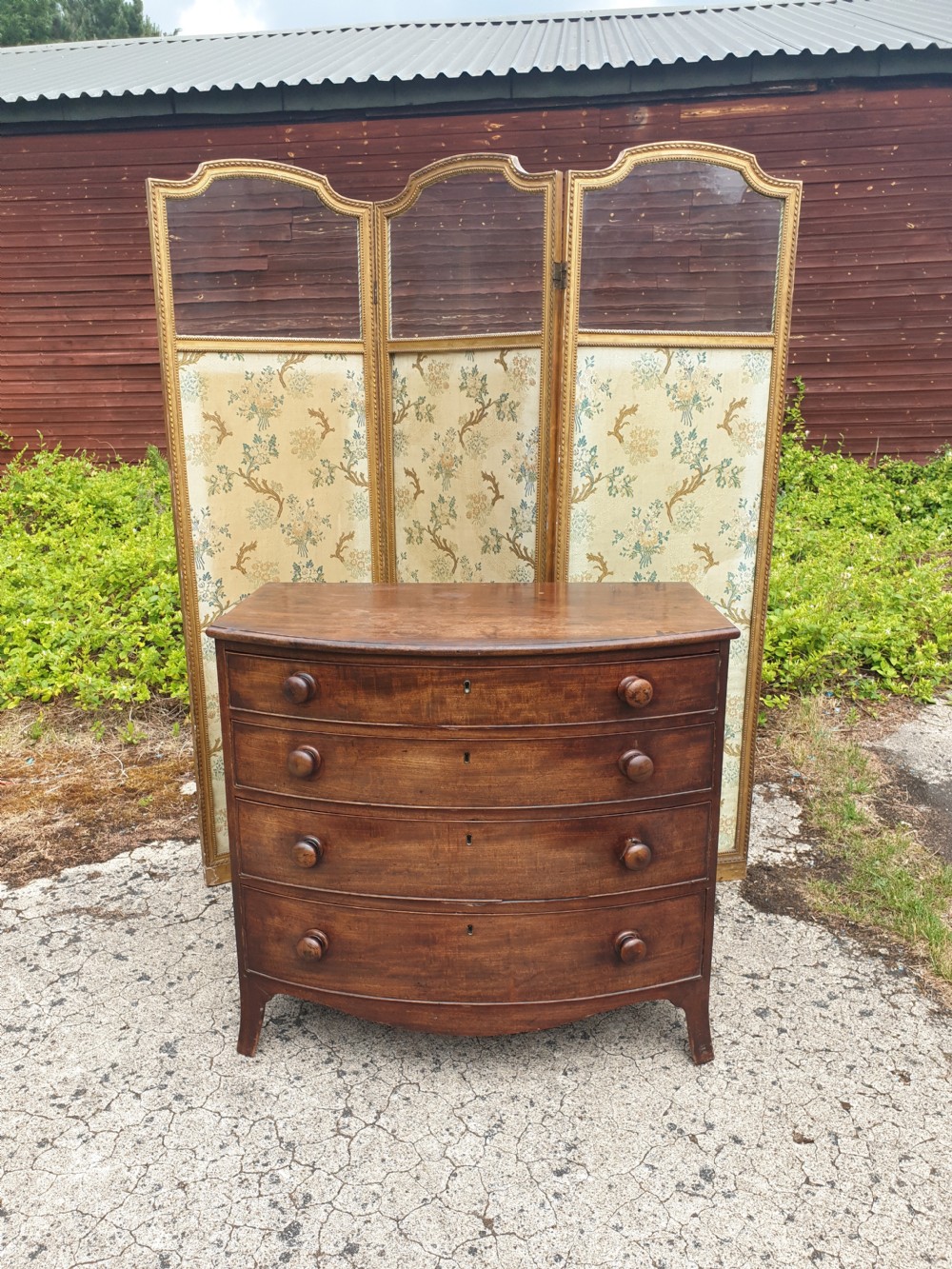 Early 19th century mahogany bow front chest
