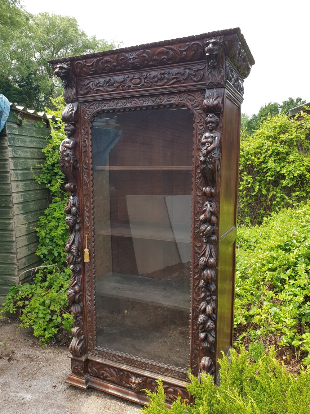 Well carved late Victorian oak cupboard  View V