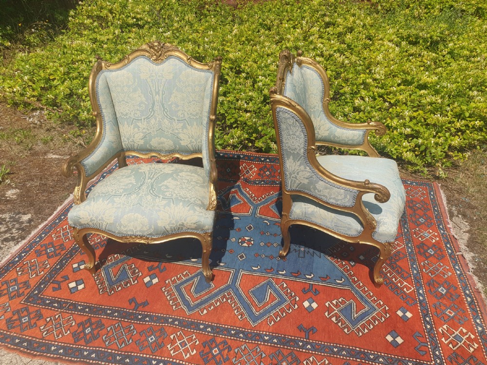 Pair of carved gilt frame armchairs  View III